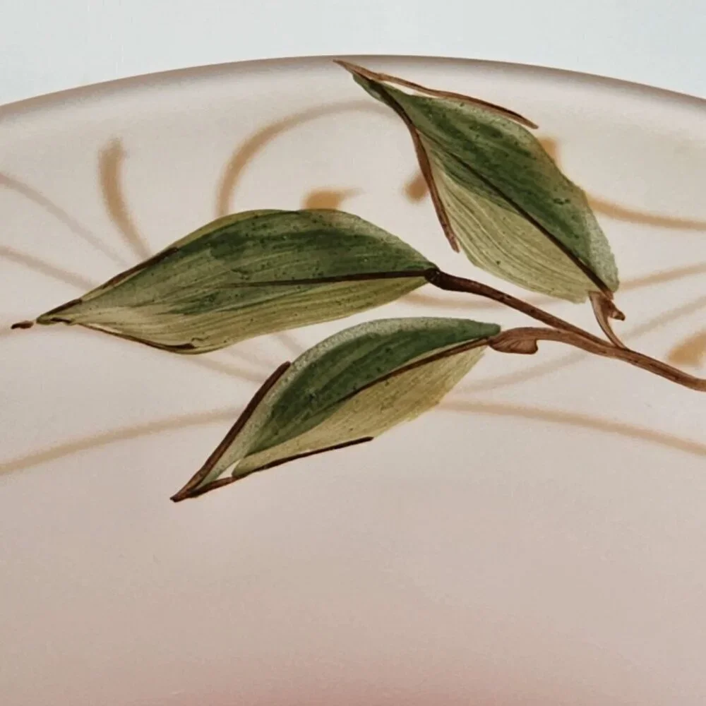 Pink Frosted Glass Bowl Hand Painted Purple Lavender Floral w/Gold Accents VTG